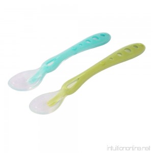 HealthAndYoga(TM) Silicone Feeding Spoons for Infants – Set of 2 | Anti-Bacterial | Non-sticky | Hypoallergenic (Sage Green & Sea Blue) - B01MSLW5WJ
